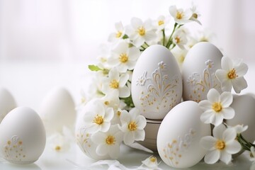 Obraz na płótnie Canvas White eggs arranged on a table, versatile for various projects