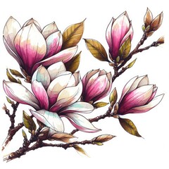 Floral Fantasy: Dreamy Sketch of Magnolia Blooms