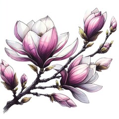Sketching Nature's Symphony: Magnolia Flowers in Harmony