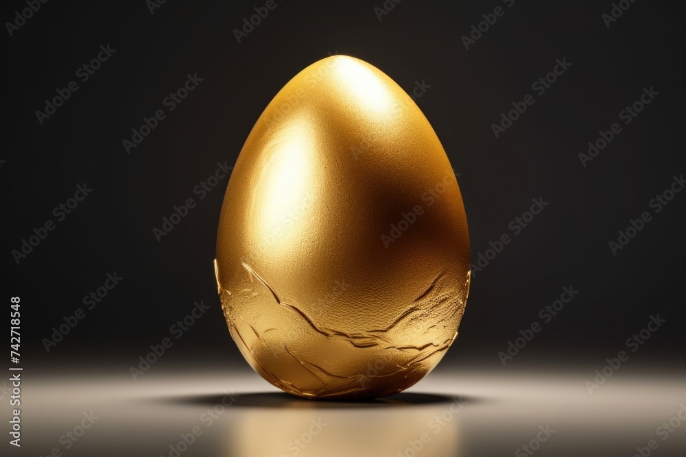 Poster A golden egg placed on a table, perfect for various design projects