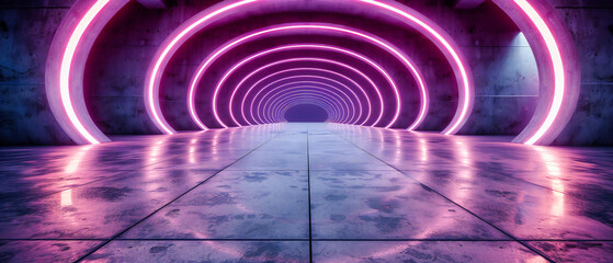 Neon Passage: Futuristic Corridor Illuminated by Vibrant Blue and Purple Lights