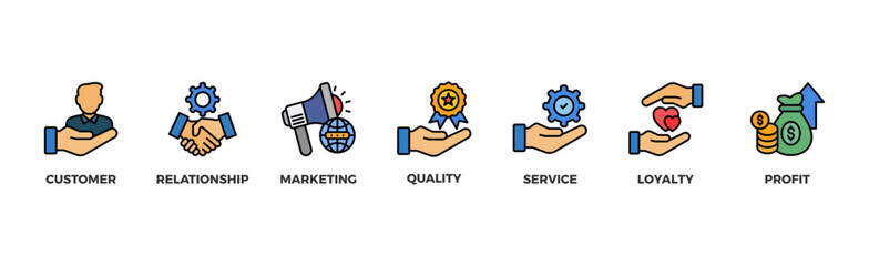 Customer relationship banner web icon vector illustration concept with icon of customer, relationship, marketing, quality, service, loyalty and profit