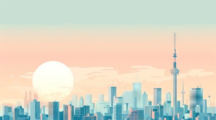 2d flat illustration abstract vector graphic design of a city skyline with modern high rise buildings