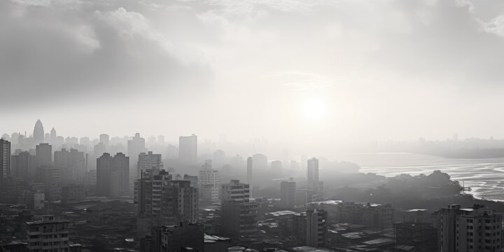 Fototapeta A striking black and white photo of a city skyline. Perfect for urban design projects