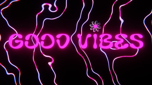 Abstract trendy 3D good vibes neon text moving background groovy retro acid hippie pop cool funky seamless loop 4K 30 fps animation wallpaper