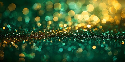 Bokeh Background in Green and Gold, Ideal for Saint Patrick's Day Festivities. Concept Saint Patrick's Day, Bokeh Photography, Green and Gold, Festive Background, Spring Celebrations - obrazy, fototapety, plakaty