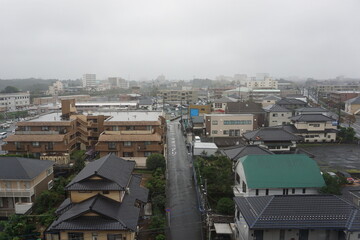 Fototapeta na wymiar Narita small city in Japan. Gloomy weather