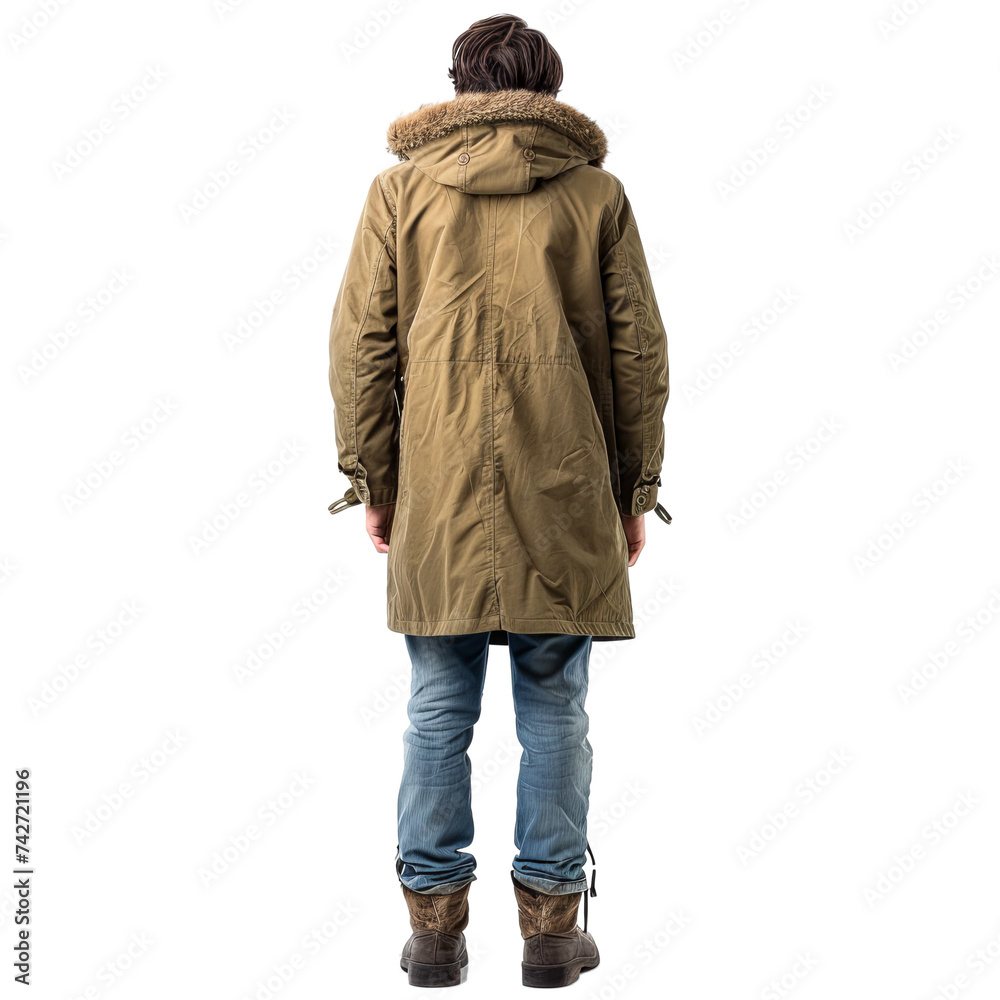 Canvas Prints standing young guy in parka. rear view people collection. backside view of person