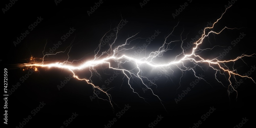 Poster a striking image of a lightning bolt in the dark sky. perfect for weather-related designs