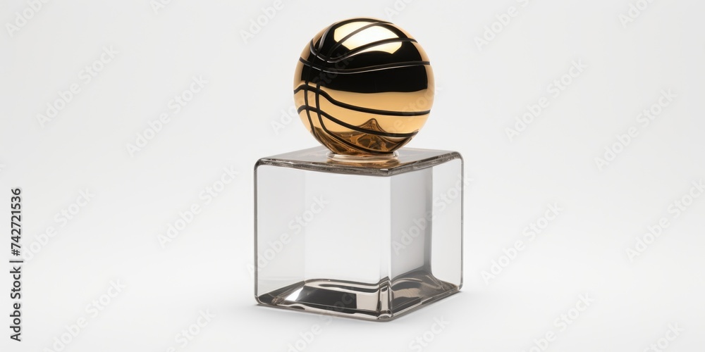 Poster a shiny golden egg resting on a transparent glass block. ideal for financial concepts or luxury them