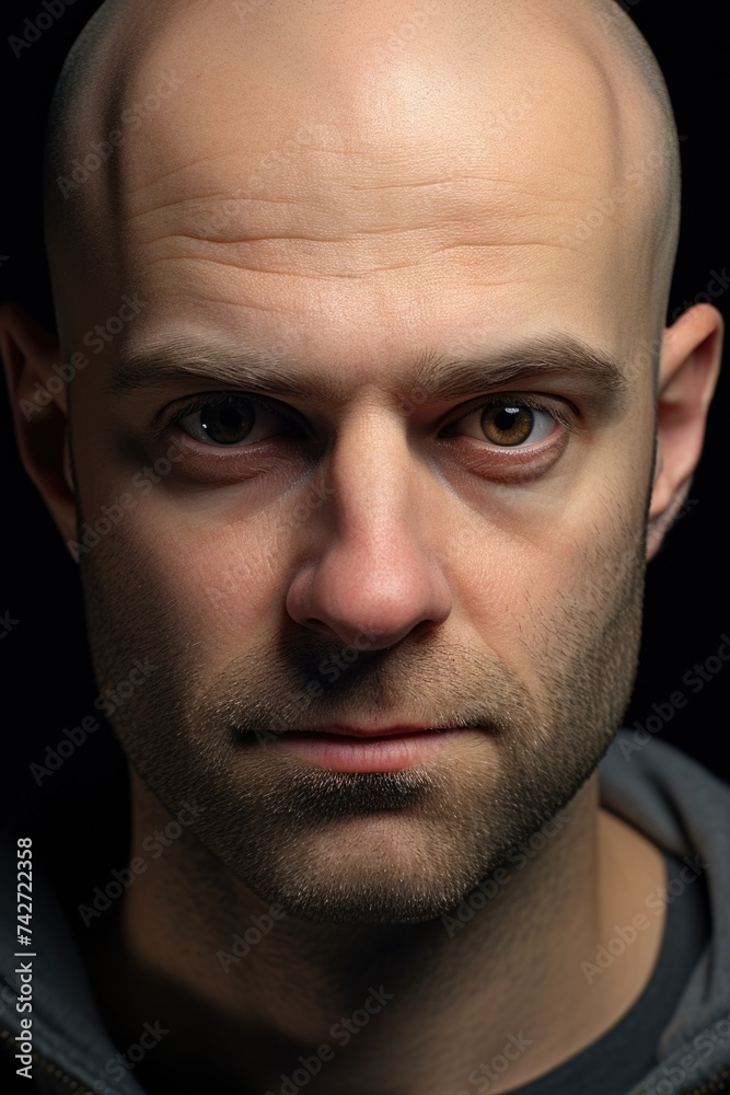 Poster Close up portrait of a man with a bald head, suitable for various concepts and designs