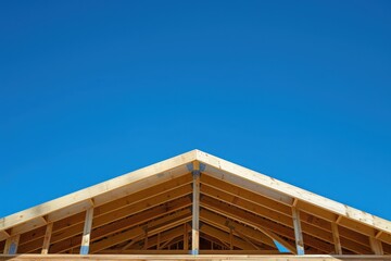 construction of the wooden house top view blue sky 