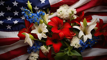 stars american flag in flowers