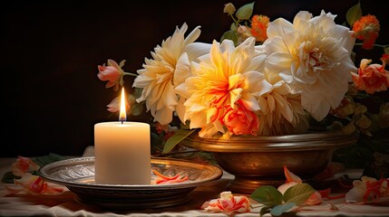 Obraz na płótnie Canvas fragrance candle and flowers