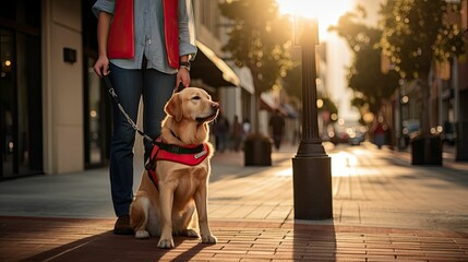 guide service dog for blind - obrazy, fototapety, plakaty
