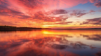 Fototapeta na wymiar reflection sunrise over a lake
