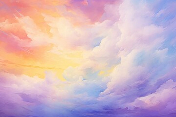 Fototapeta na wymiar Vibrant painting of a sky filled with colorful clouds. Perfect for backgrounds or nature-themed designs