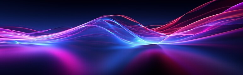 Naklejka premium Abstract violet background, purple silky smoke, neon glow background, wallpaper, laser beam light lines, high speed internet, technology backdrop.