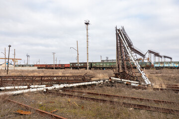 Fototapeta na wymiar A destroyed railway station in Lyman