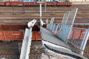 Naklejka premium A destroyed railway station in Lyman