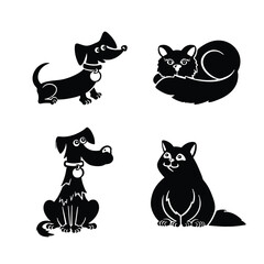 Cute dog and cat set silhouette vector EPS 10. Illustration