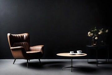 Armchair and coffee table with black wall