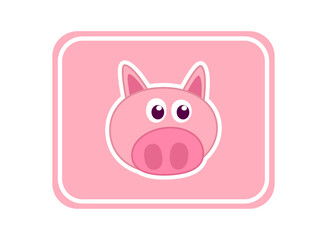 Cute young pig in rectangular pink icon with white background - vector