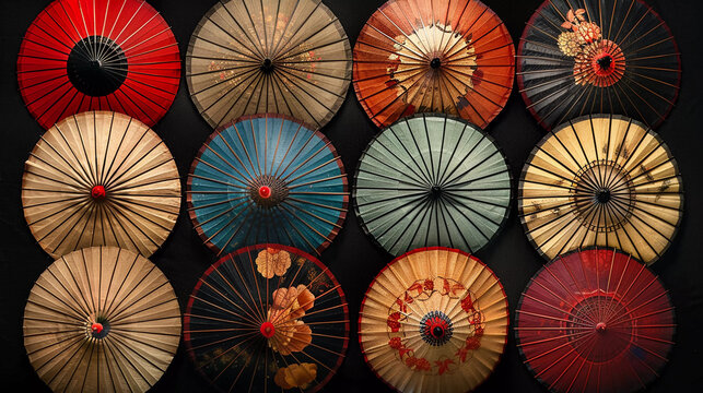 Assortment of Traditional Japanese Umbrellas