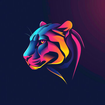 A minimalist vector logo of a panther, symbolizing power and freedom with a sleek and modern design, rendered in vibrant colors and captured in stunning HD detail.