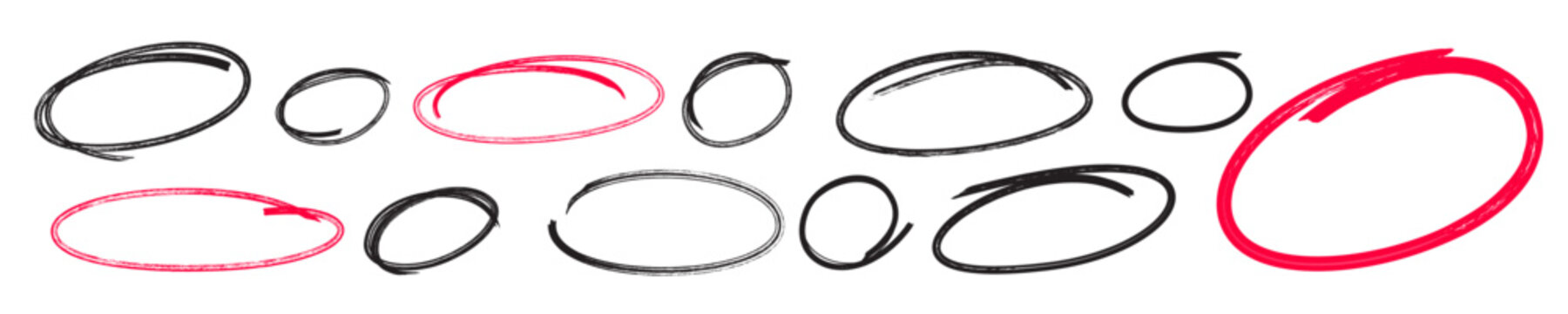 Hand drawn circle highlighter line sketch set. Vector marker circular lines, doodle round circles for message note mark design element. Pencil or pen bubble sketch