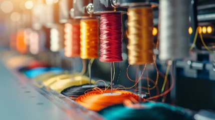 Foto op Plexiglas Textile machine with colors threads industrial © Nataliya