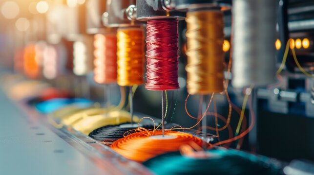 Textile machine with colors threads industrial