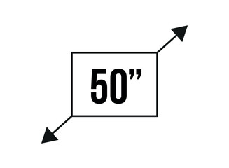 50 inches. Vector screen measurement and resolution in inches. Size in inch isolated on white background