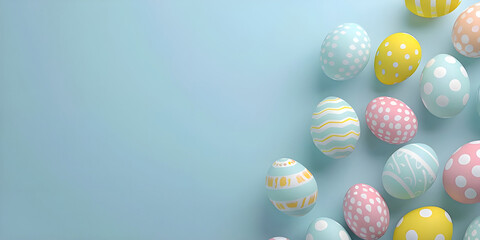 Fototapeta na wymiar Colorful Easter Background With Easter Eggs, Bunny Ears, Painted Eggs, Rabbit, Eggs On Meadow - Ai Generated