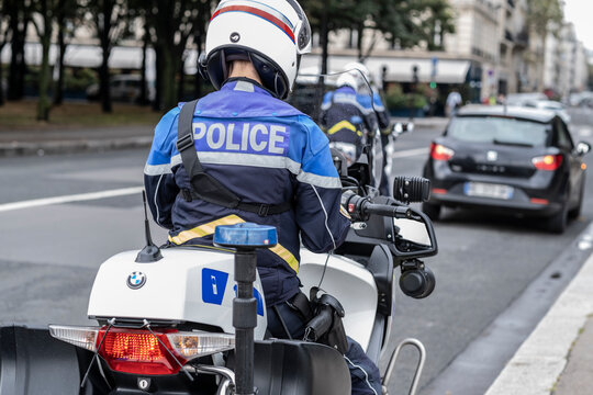Paris, France. September 20, 2021: Police motorcycle on the street of Paris.