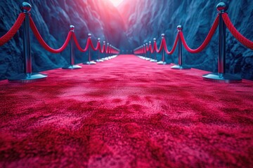Red carpet and rope barrier. Generative AI