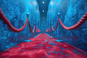 Red carpet and rope barrier. Generative AI