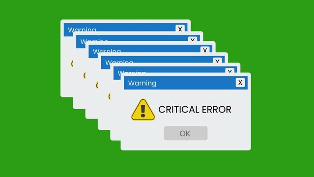 motion animation of a web browser window with critical error warning alert on a green background.