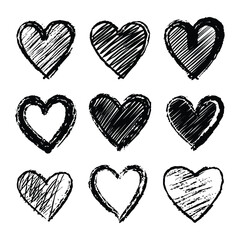 Hand-drawn scratchy heart illustration set