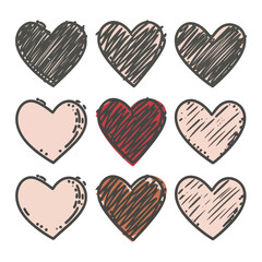 Hand-drawn scratchy heart illustration set