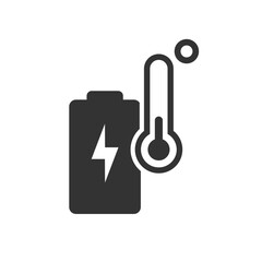 Battery temperature icon. Overheating electric cell warning sign. Heat action on lithium ion devices.