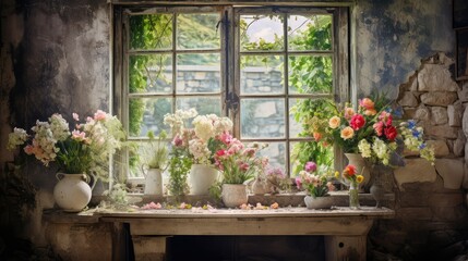 Fototapeta na wymiar plants flowers in window