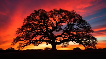 Zelfklevend Fotobehang forest oak tree silhouette © PikePicture