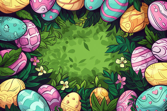 Colorful Eggs and Greenery Border with Parchment Center