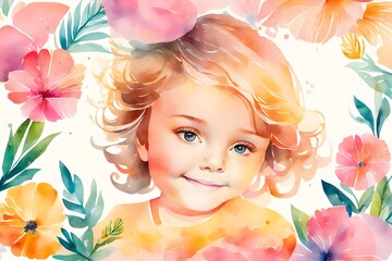 Obraz na płótnie Canvas little girl with flowers in frame
