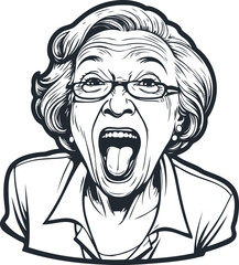 Cheerful grandmother with a screaming mouth, vector illustration - 742742753