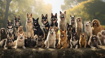 bulldog different breeds of dogs - obrazy, fototapety, plakaty