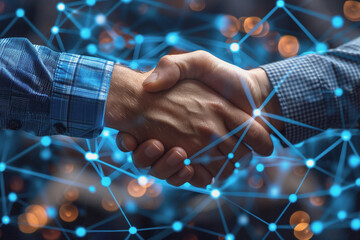 The businessmen shake hands after the meeting was successful and agreed upon. AI Generated.