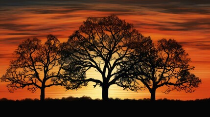forest silhouette oak trees