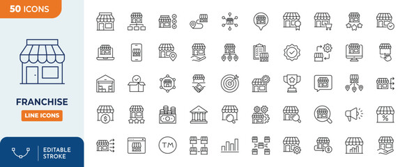 Franchise Line editable icons set. Editable stroke. Vector illustration	